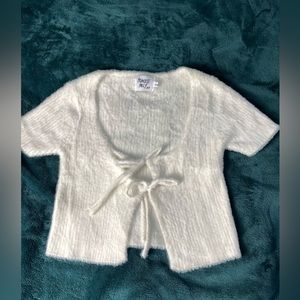 Princess Polly Soft White Crop Tie Cardigan Size S/M